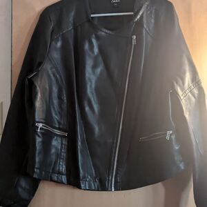 Zara Black Leather Jacket with Zipper Details